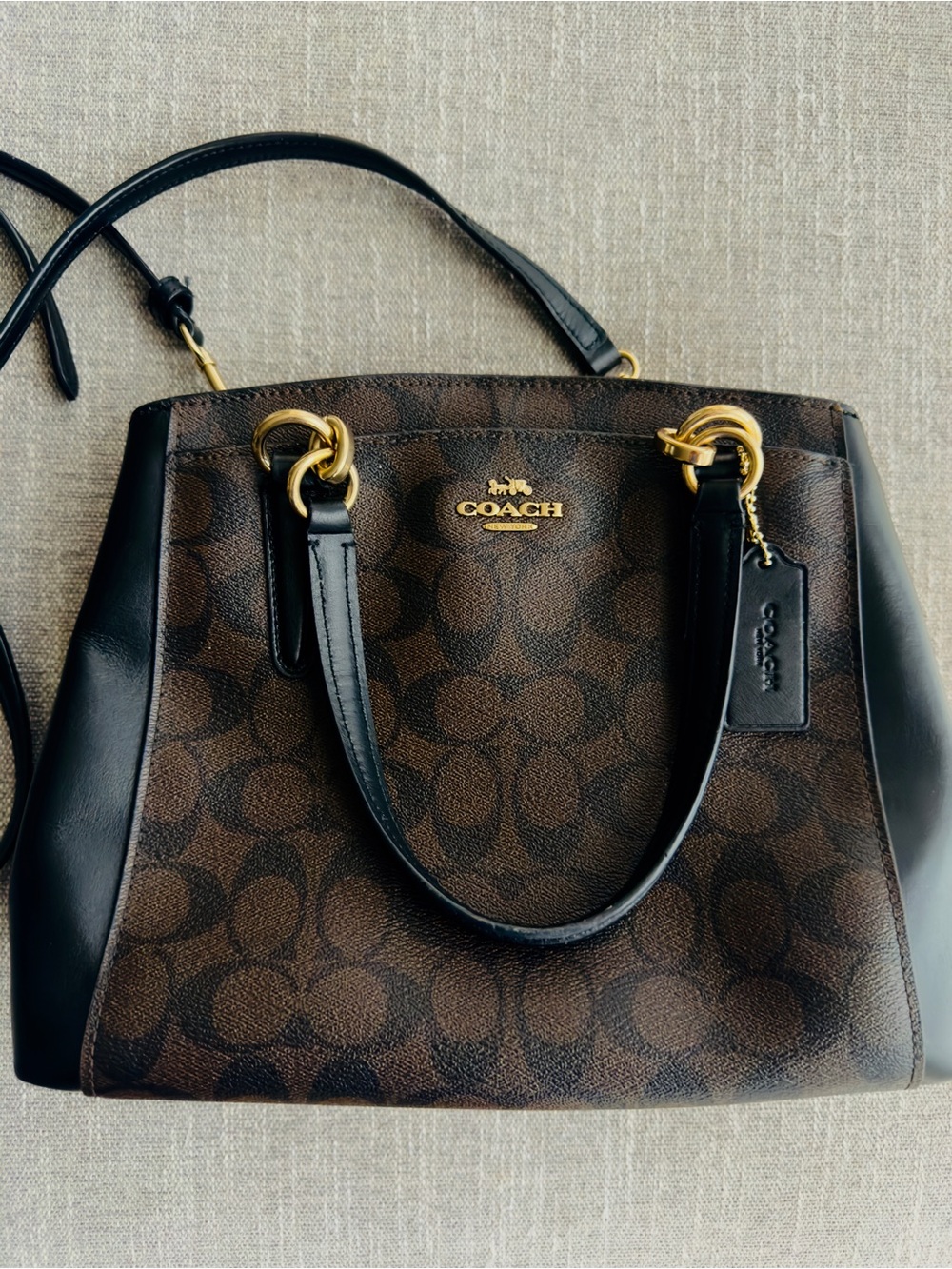 Coach Brown Signature Canvas Satchel with Black Leather Trim - Picture 6 of 16